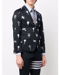 Мужской темно-синий пиджак с вышивкой от Thom Browne