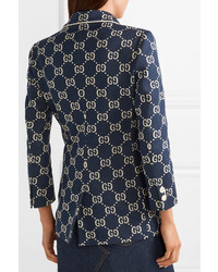 Женский темно-синий пиджак с принтом от Gucci
