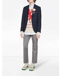 Мужской темно-синий пиджак с принтом от Gucci