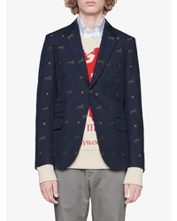 Мужской темно-синий пиджак с принтом от Gucci