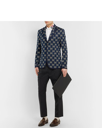 Мужской темно-синий пиджак с принтом от Gucci