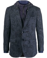 Мужской темно-синий пиджак с цветочным принтом от Etro