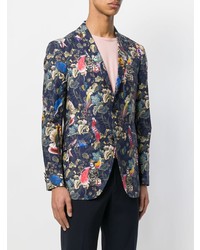 Мужской темно-синий пиджак с цветочным принтом от Etro