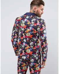 Мужской темно-синий пиджак с цветочным принтом от Reclaimed Vintage