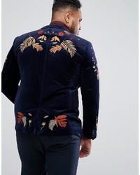 Мужской темно-синий пиджак с цветочным принтом от Asos