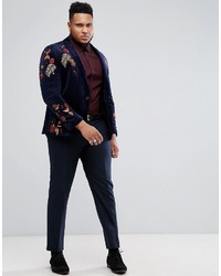 Мужской темно-синий пиджак с цветочным принтом от Asos