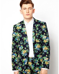 Мужской темно-синий пиджак с цветочным принтом