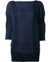 Темно-синий пушистый свитер с круглым вырезом