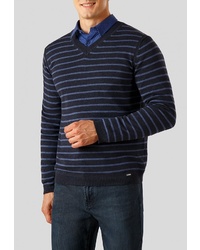Мужской темно-синий свитер с v-образным вырезом в горизонтальную полоску от FiNN FLARE