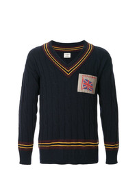 Мужской темно-синий свитер с v-образным вырезом с вышивкой от Kent & Curwen