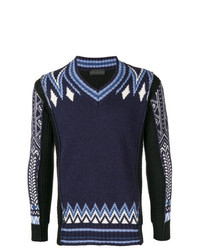 Мужской темно-синий свитер с v-образным вырезом с жаккардовым узором от Diesel Black Gold