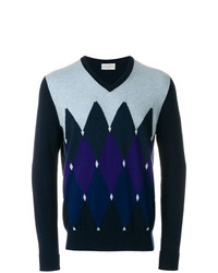 Мужской темно-синий свитер с v-образным вырезом с ромбами от Ballantyne
