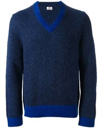 Мужской темно-синий свитер с v-образным вырезом от Acne Studios