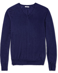 Мужской темно-синий свитер с v-образным вырезом от Bottega Veneta