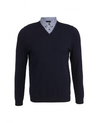 Мужской темно-синий свитер с v-образным вырезом от Burton Menswear London