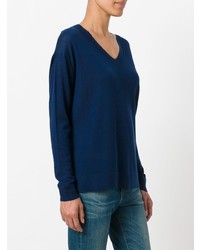 Женский темно-синий свитер с v-образным вырезом от Le Kasha
