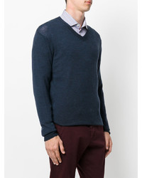 Мужской темно-синий свитер с v-образным вырезом от Etro