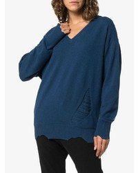 Женский темно-синий свитер с v-образным вырезом от Helmut Lang