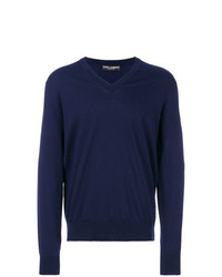 Мужской темно-синий свитер с v-образным вырезом от Dolce & Gabbana