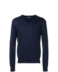 Мужской темно-синий свитер с v-образным вырезом от Dolce & Gabbana
