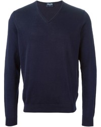 Мужской темно-синий свитер с v-образным вырезом от Drumohr
