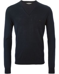 Мужской темно-синий свитер с v-образным вырезом от DSQUARED2