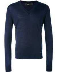 Мужской темно-синий свитер с v-образным вырезом от DSQUARED2