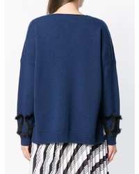 Женский темно-синий свитер с v-образным вырезом от Fendi