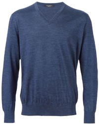 Мужской темно-синий свитер с v-образным вырезом от Ermenegildo Zegna
