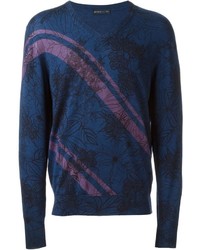 Мужской темно-синий свитер с v-образным вырезом от Etro
