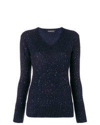 Женский темно-синий свитер с v-образным вырезом от Fabiana Filippi