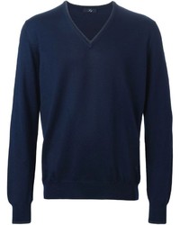 Мужской темно-синий свитер с v-образным вырезом от Fay