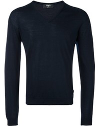 Мужской темно-синий свитер с v-образным вырезом от Fendi