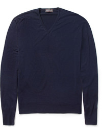 Мужской темно-синий свитер с v-образным вырезом от John Smedley