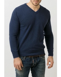 Мужской темно-синий свитер с v-образным вырезом от Junberg