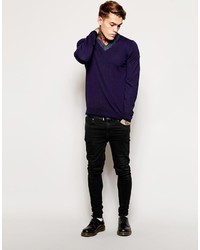 Мужской темно-синий свитер с v-образным вырезом от Diesel