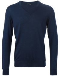 Мужской темно-синий свитер с v-образным вырезом от Kiton
