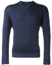 Мужской темно-синий свитер с v-образным вырезом от Kiton
