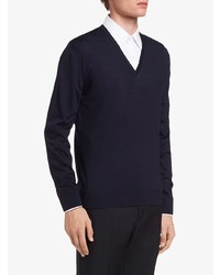 Мужской темно-синий свитер с v-образным вырезом от Prada