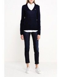 Женский темно-синий свитер с v-образным вырезом от Lacoste