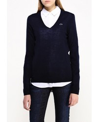 Женский темно-синий свитер с v-образным вырезом от Lacoste