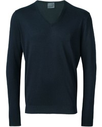 Мужской темно-синий свитер с v-образным вырезом от Laneus