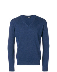 Мужской темно-синий свитер с v-образным вырезом от Lardini