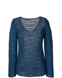 Женский темно-синий свитер с v-образным вырезом от Le Tricot Perugia