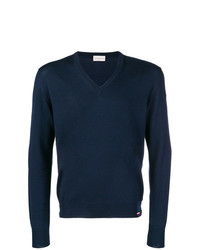 Мужской темно-синий свитер с v-образным вырезом от Moncler