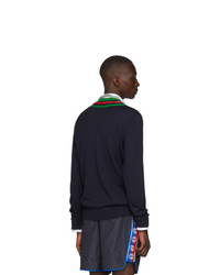 Мужской темно-синий свитер с v-образным вырезом от Gucci