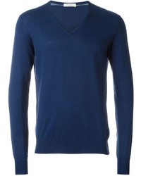 Мужской темно-синий свитер с v-образным вырезом от Paolo Pecora