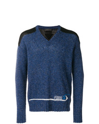 Мужской темно-синий свитер с v-образным вырезом от Prada