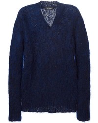 Мужской темно-синий свитер с v-образным вырезом от Raf Simons
