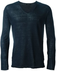 Мужской темно-синий свитер с v-образным вырезом от Roberto Collina